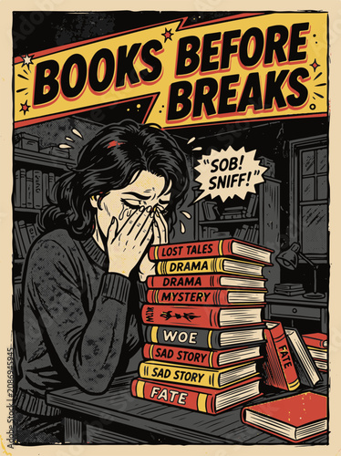 Bild auf Leinwand National Book Lovers Cry over Sad Stories Books Before Breaks