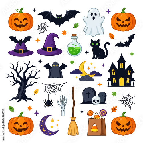 Foto Spooky halloweenthemed collage with a mix of traditional symbols perfect for seasonal designs, invitations, decorations, and festive projects