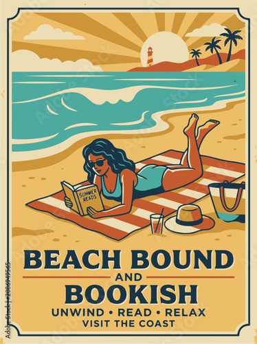 Картината върху платно Beach Bound and Bookish National Book Summer Reads Poster