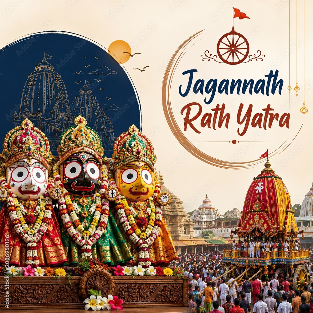 Fototapeta premium Jagannath Rath Yatra : Traditional Hindu Deities Procession at Jagannath Rath Yatra Festival