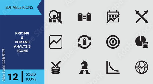 Foto Pricing And Demand Analysis Icons Solid Icon Set For Cost Optimization Economic