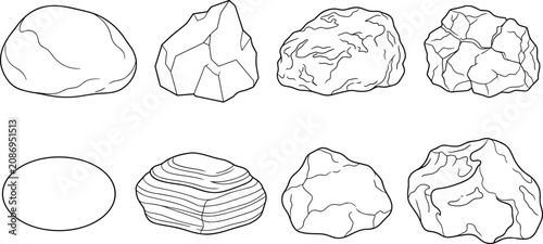 Hand Drawn Rock and Stone Outline Collection Vector Set for Geology and Landscape Design