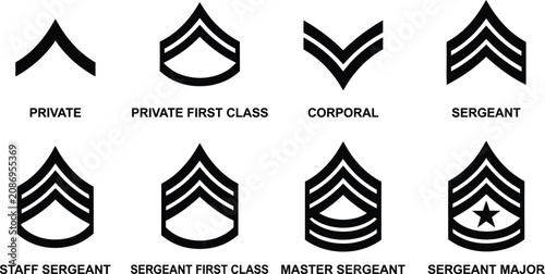 Canvastavla Military Rank Insignia Set with Stars and Chevrons Black Vector Collection