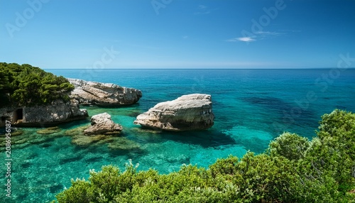 Coastal Rock Formations Crystal Clear Water Lush Foliage