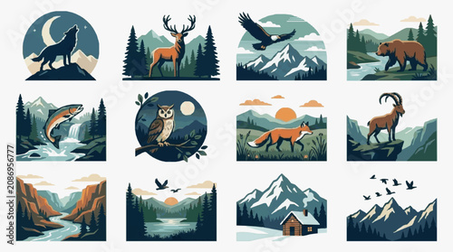 Photography Creative Vibrant Illustrations of Wild Animals and Scenic Mountain Landscapes wi