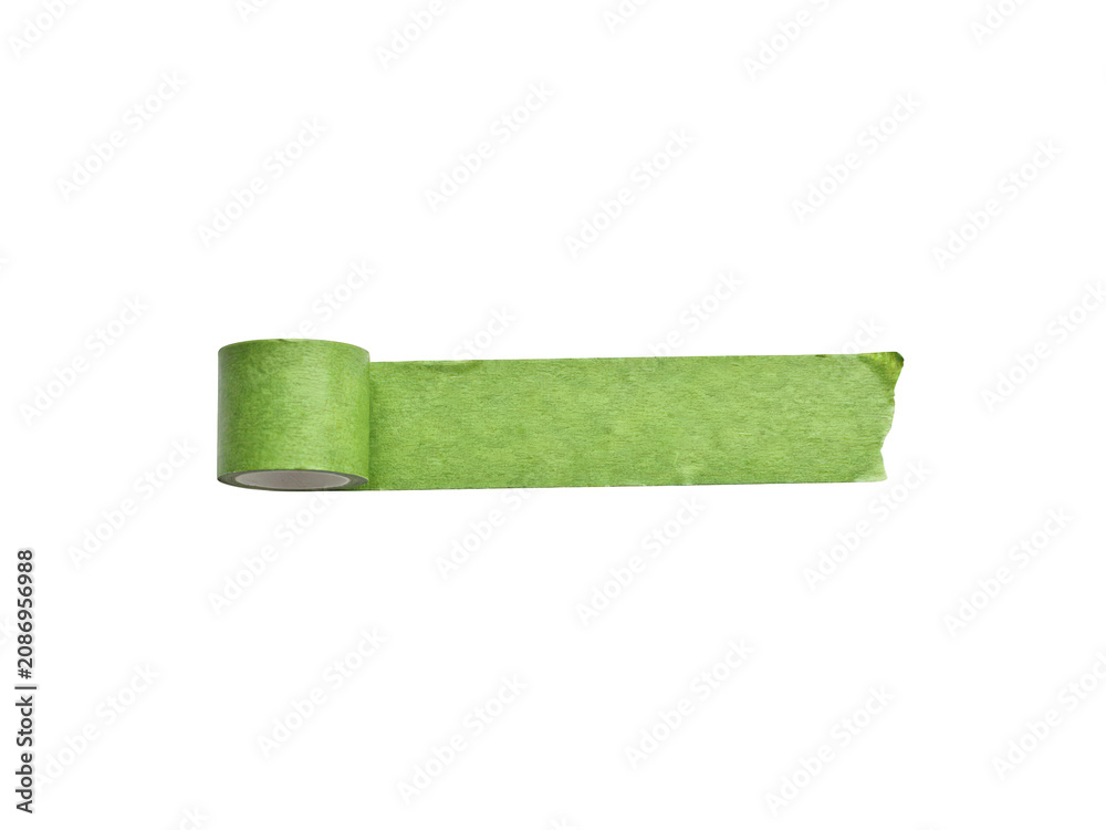 Obraz premium Green adhesive tape roll on white isolated on transparent background