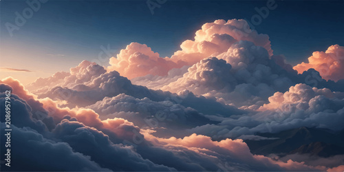 Foto Sunset clouds above the atmosphere view from airplane window with atmosphere sun