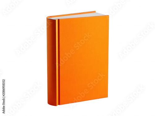 Hardcover book with bright orange cover isolated on transparent background for publishing and mockups