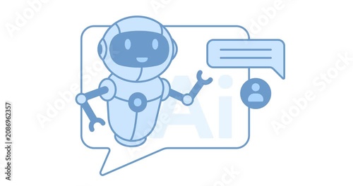 AI robot, artificial intelligence, chatbot, digital assistant technology - 4k video animation, animated scene with blue robot character