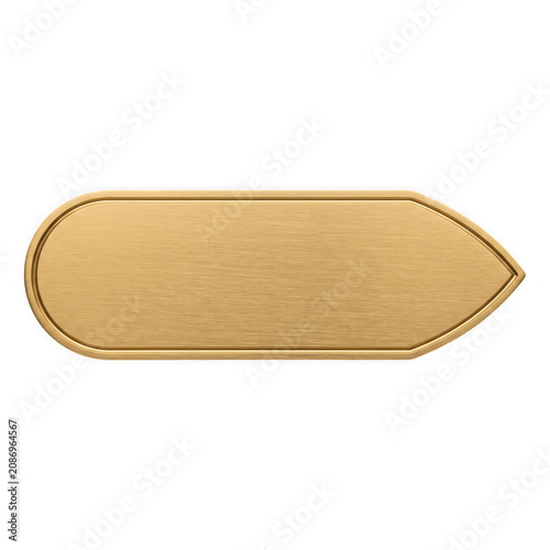 Brass metal nameplate with pointed end on transparent background