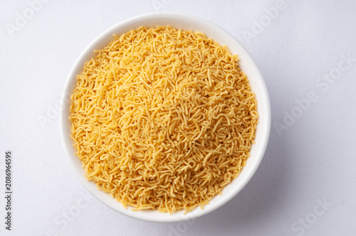 Barik Sev or sev an important ingredient of chat in India, made from gram flour or besan
