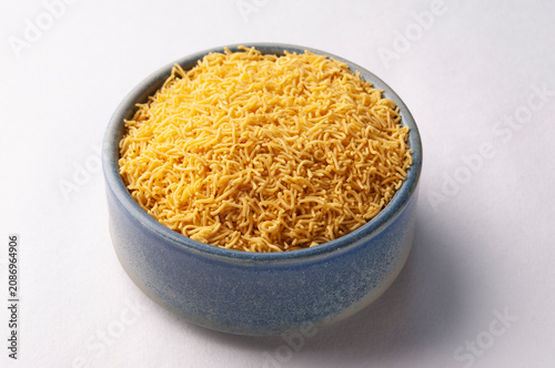 Barik Sev or sev an important ingredient of chat in India, made from gram flour or besan