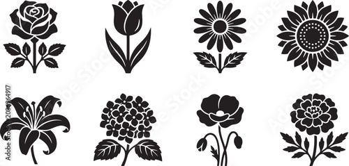 Foto Detailed popular garden flower stalks silhouette collection for marketplace cont