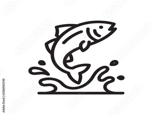 Jumping fish icon showing a salmon leaping from water in minimalist line art style