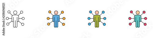 Business networking multitasking businessman icon set with social community connection hub structure. Vector illustration of realistic human resources manager flat symbol, team employee template.
