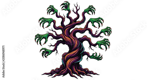 Tree with colorful twisted roots.