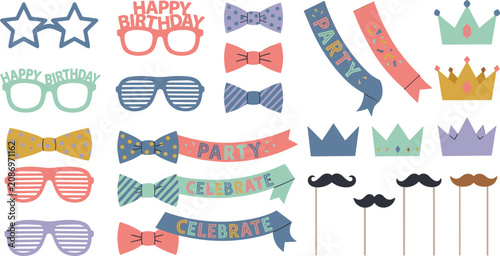 Canvastavla Birthday Party Photo Booth Props Vector Set Featuring Novelty Glasses Bow Ties R