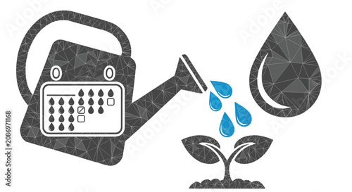 Watering can with blue droplets plant.