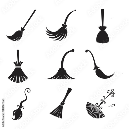 Premium Halloween magic broom collection isolated spooky vector illustration