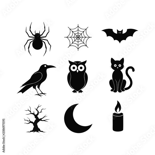 Premium Halloween Icon Pack Featuring Classic Spooky Symbols Vector Illustration

