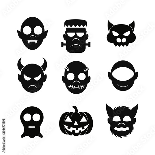Premium Halloween monster face collection spooky cartoon vector illustration

