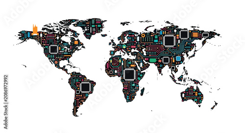 World map with colored markers.
