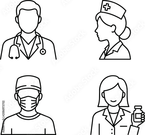 Foto Medical Staff and Healthcare Professionals Line Icon Set Featuring General Pract