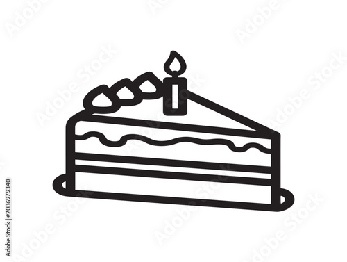 Minimalist Cake Slice Drawing with Candle Icon in Simple Line Art Style