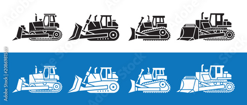 Quadro em tela Bulldozer construction vehicle icon set showing heavy machinery in a flat minimalist graphic style