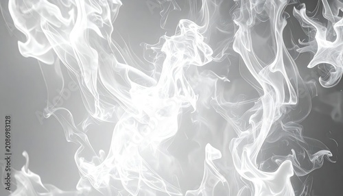 Intricate white smoke patterns against grey background.