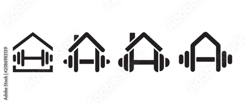 Foto Minimalist Home Gym Icon Set Featuring Dumbbell and House Shapes in a Clean Vector Line Art Style