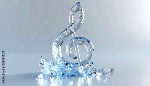 Frozen treble clef symbol in dynamic water splash.