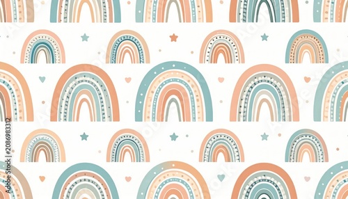 Earthy boho rainbow and stars seamless pattern