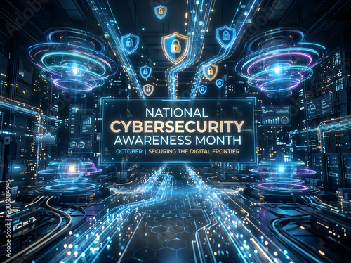 Cybersecurity Awareness Month Futuristic Digital Landscape