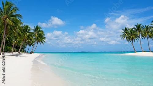 Tropical beach paradise with palm trees and turquoise ocean