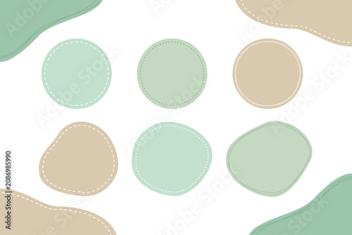 Foto Green and Beige Round Stitched Label Frame Set