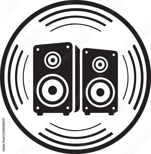 Two speaker system with sound waves black vector silhouette high quality professional detailed