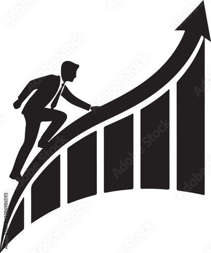 businessman climbing bar graph arrow upward trend silhouette high quality professional detailed modern