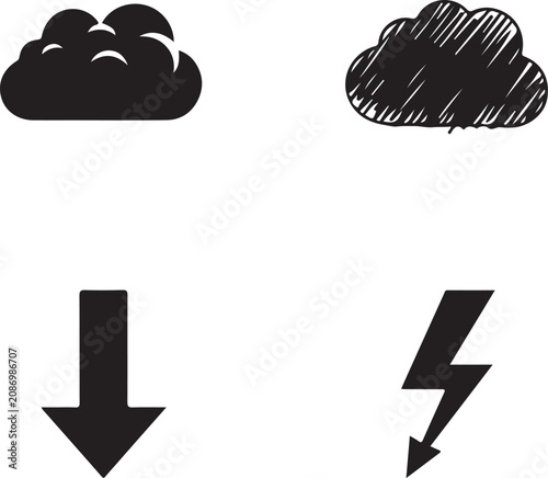 Weather icons set including cloud arrow and lightning bolt silhouette high quality professional