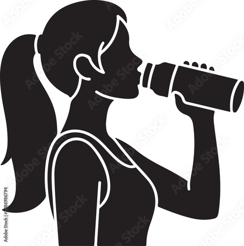 woman drinking from water bottle side view black silhouette high quality professional detailed