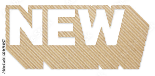 NEW Text Cutout from Corrugated Cardboard Sign Isolated on Transparent Background