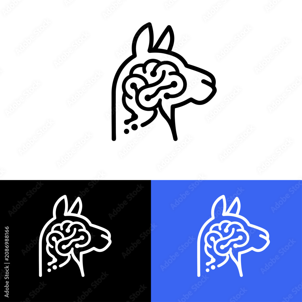 Fototapeta premium Llama brain modern tech creative logo design, alpaca app icon idea