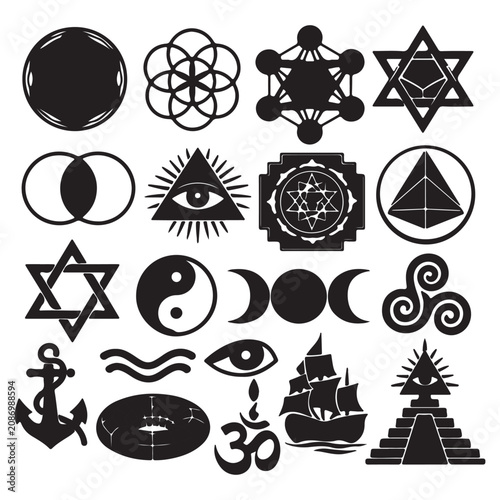 Sacred Geometry and Spiritual Symbols Silhouette Vector Set