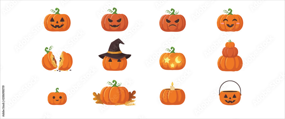 Fototapeta premium Halloween pumpkin icons and symbols