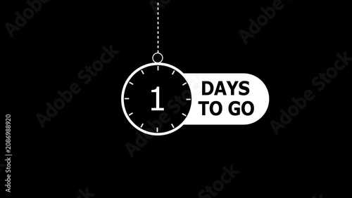 1 days to go illustration. modern counting number illustration 1 days to go. on a black background. and creating a stunning 4k illustration.