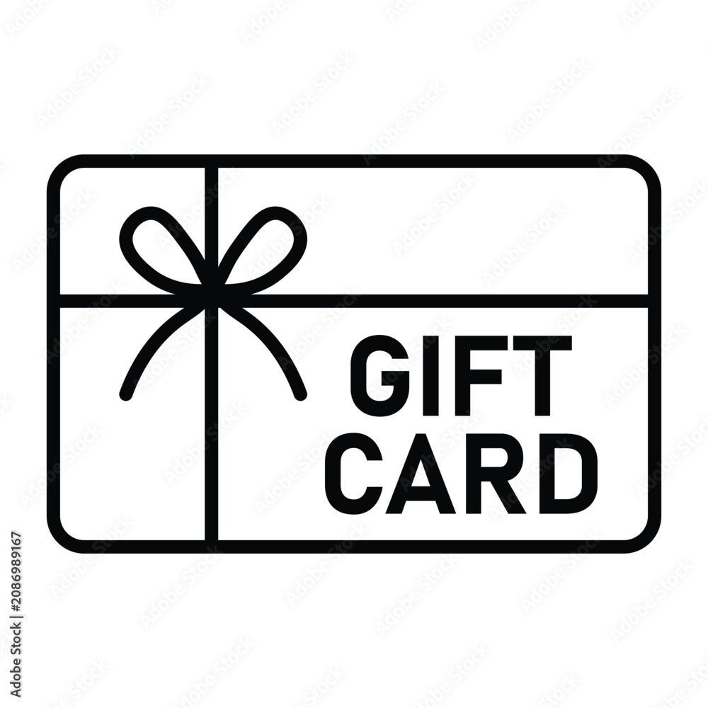 Fototapeta premium Modern black outline gift card icon with present bow graphic