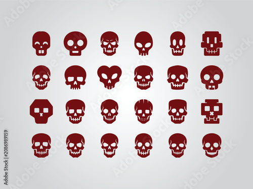Fotografi Collection Of Red Skull Shapes Flat Vector Illustration