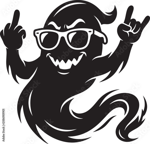 ghost silhouette with sunglasses and hands up in a rock gesture silhouette