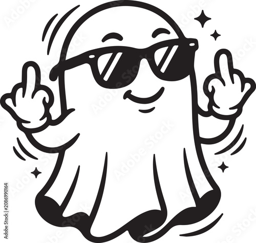 ghost wearing sunglasses and giving the finger silhouette high quality professional detailed modern