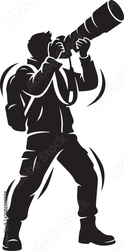 photographer silhouette with camera and backpack on white background silhouette high quality professional